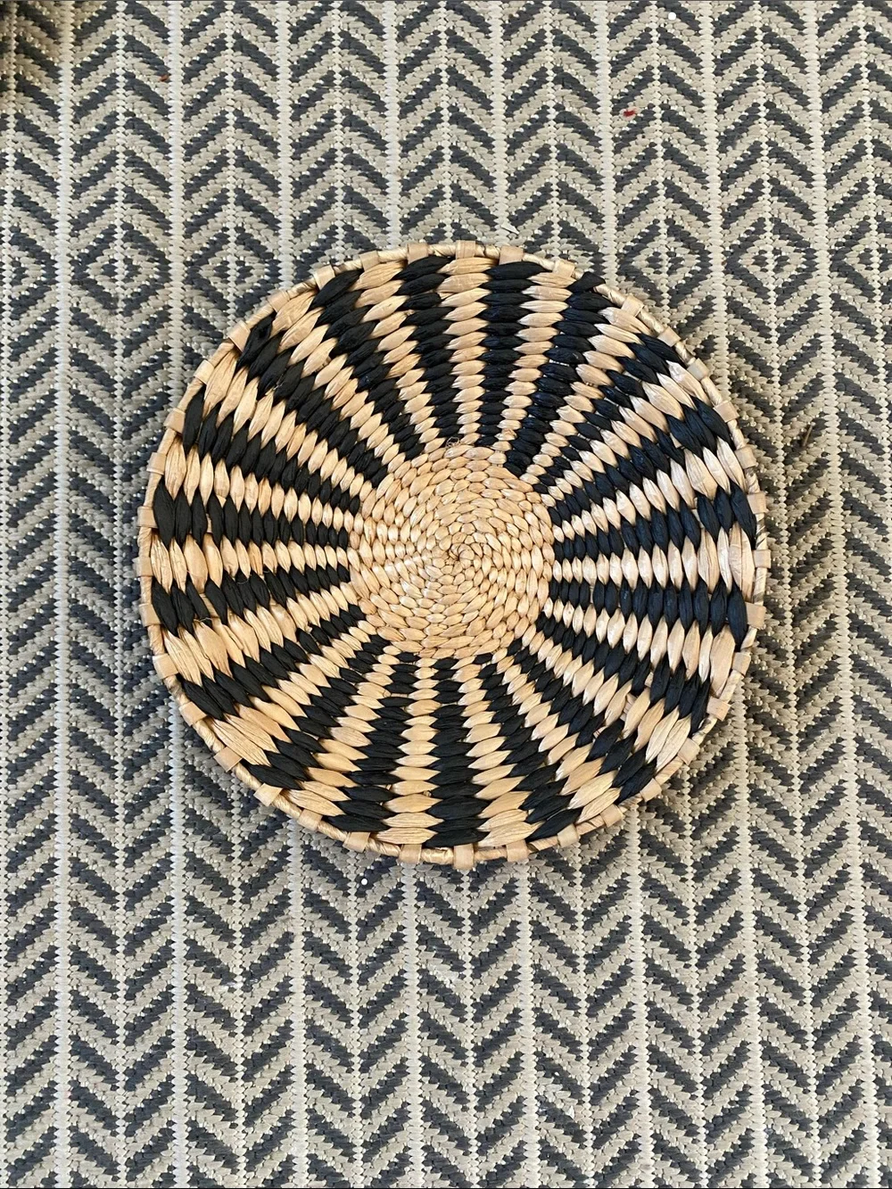 Pair Hand Woven Black & Tan “Wall” Baskets